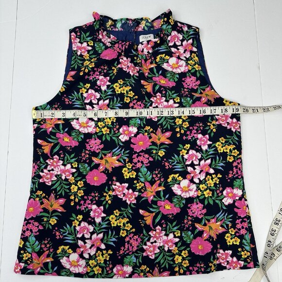 J.Crew Factory Women's Black Floral Ruffle Neck Sleeveless Career  Top S/C39 - Picture 11 of 13